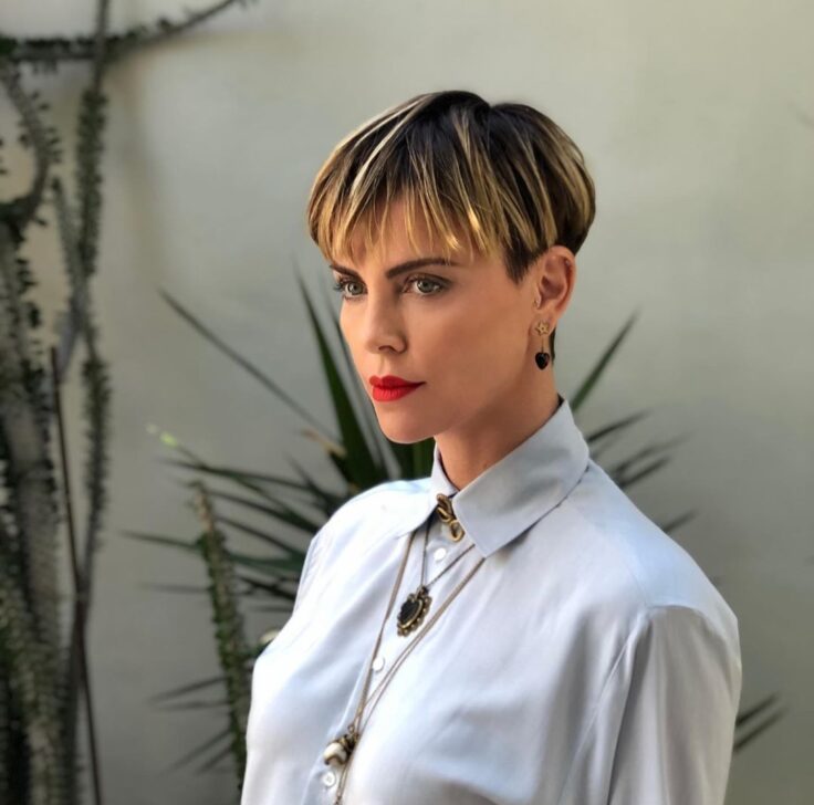 Charlize Theron with her tapered bowl haircut