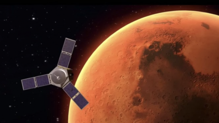 An artist’s depiction of UAE’s Hope Mars Mission orbiting Mars