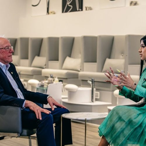 Cardi B interviewing Democratic candidate Bernie Sanders